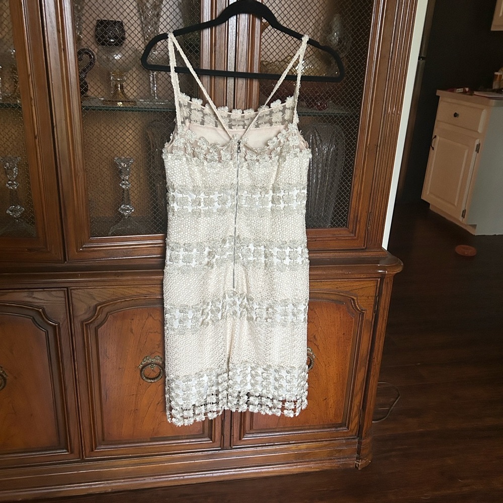 Alice + Olivia Silver Beaded Ivory Asymmetrical Evening Dress